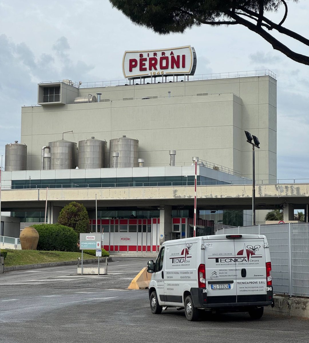 Ispezione strutturale drone stabilimento Birra Peroni Roma